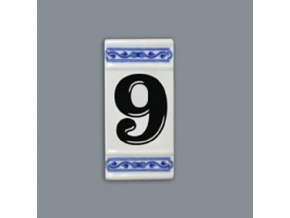 Číslo na dům - rámeček na střed, číslo 9, 110 x 55 mm, cibulák, Český porcelán