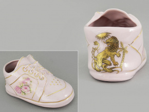 dětská botička - lev, růžový porcelán, Leander