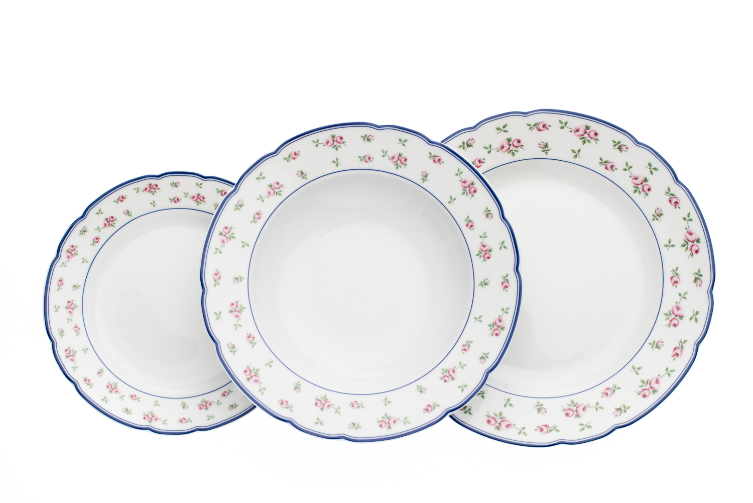 Talíře, český porcelán, Thun, Rose, růžičky, 18 dílná