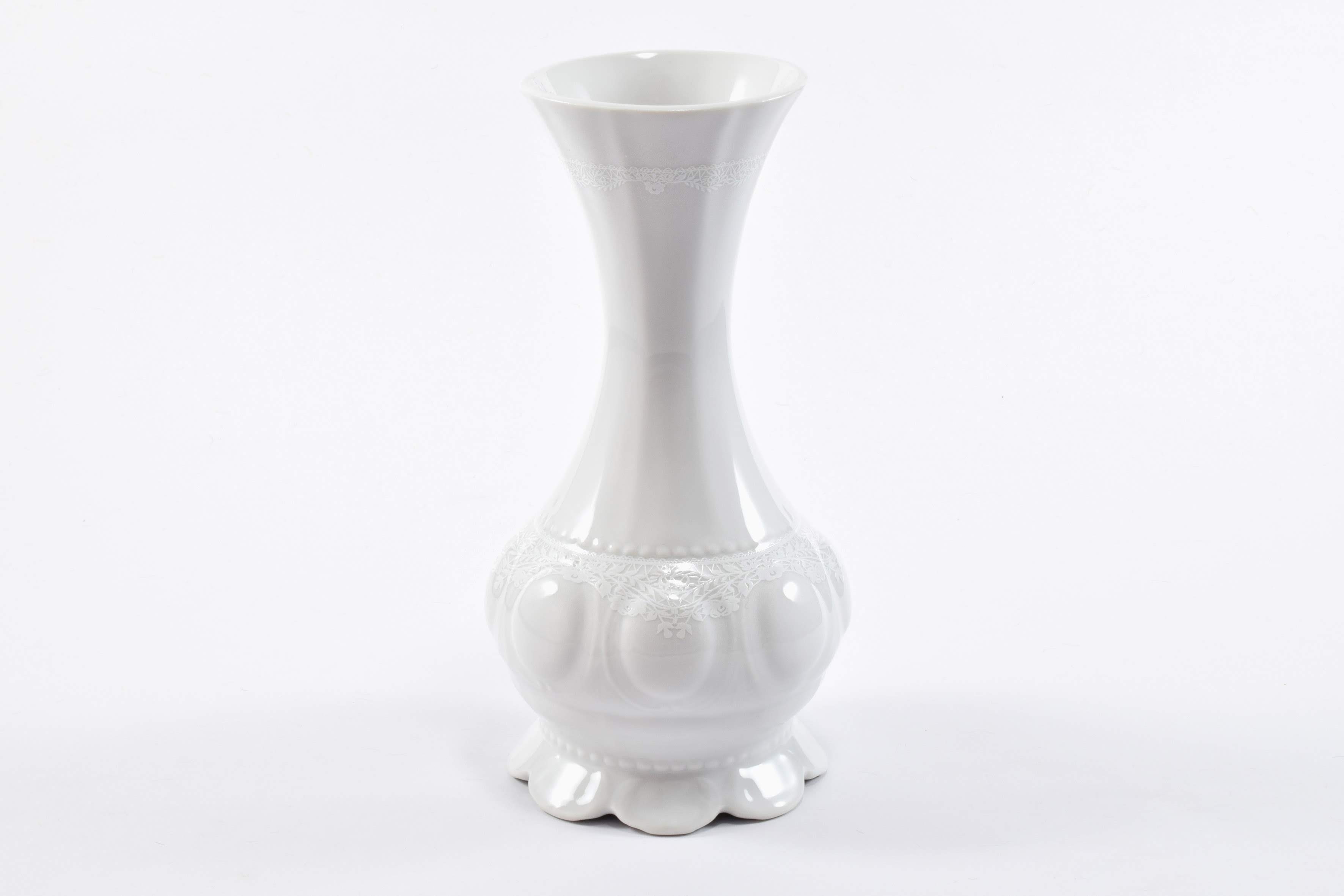 Váza, 20 cm, český porcelán, Sonáta, bílá krajka, Leander