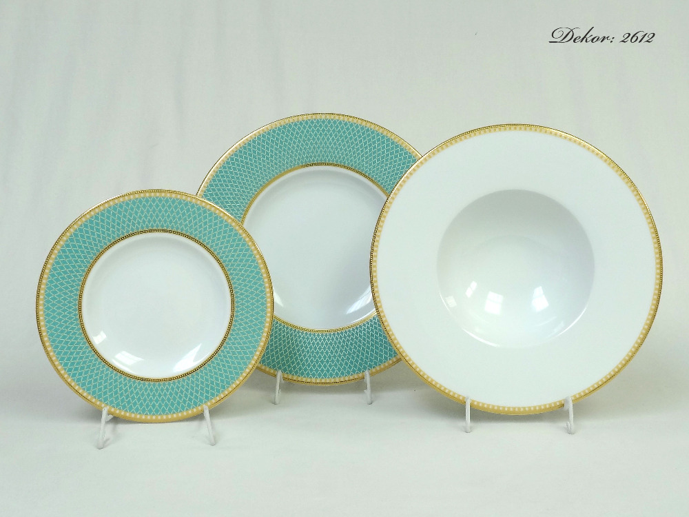 Luxusní porcelánové talíře, karlovarský porcelán, 2612, Rudolf Kämpf, 18 ks