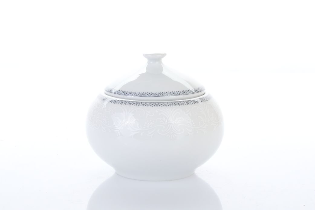Cukřenka, český porcelán, Opal, 0,2 l, bílá krajka, šedý lem, Thun 1794