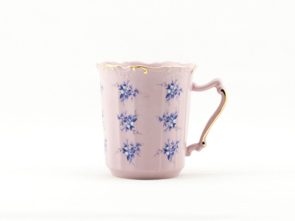 Šálek Amis 0,25 l, modré květiny, růžový porcelán, Leander
