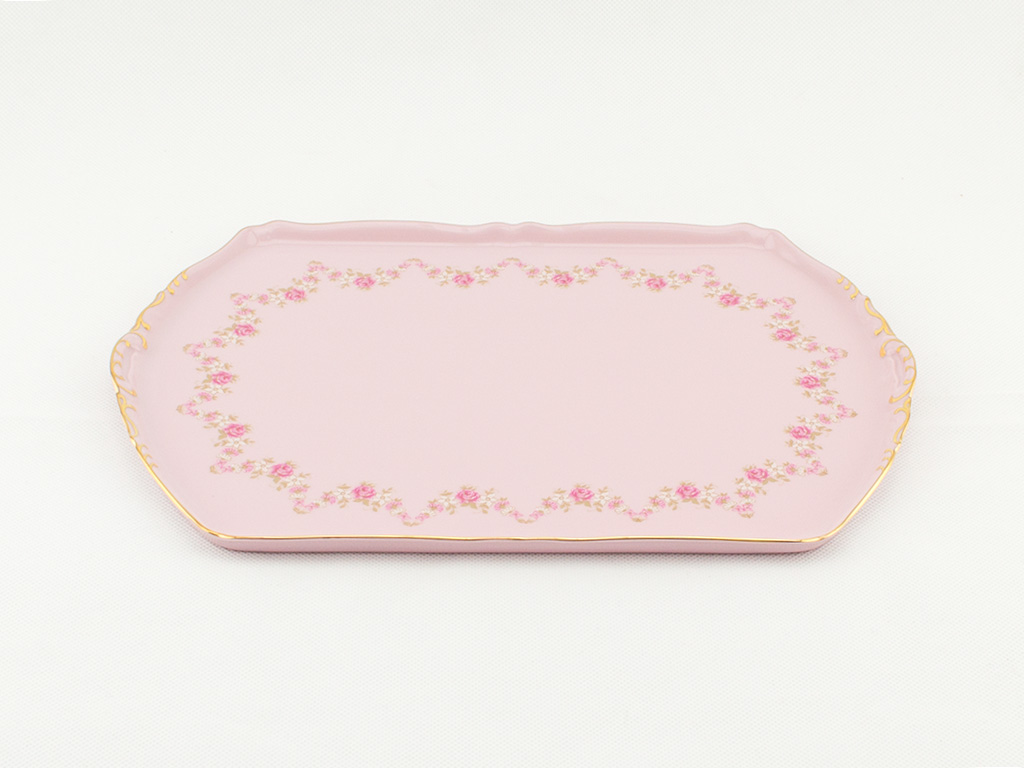Podnos čtyřhranný Sonáta 28 cm, růžový porcelán, kytičky, Leander