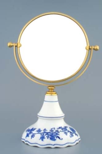Český porcelán, a.s., Dubí Zrcadlo kulaté otočné ve zlatém rámu  700 g, 2 části,  cibulák, Český porcelán