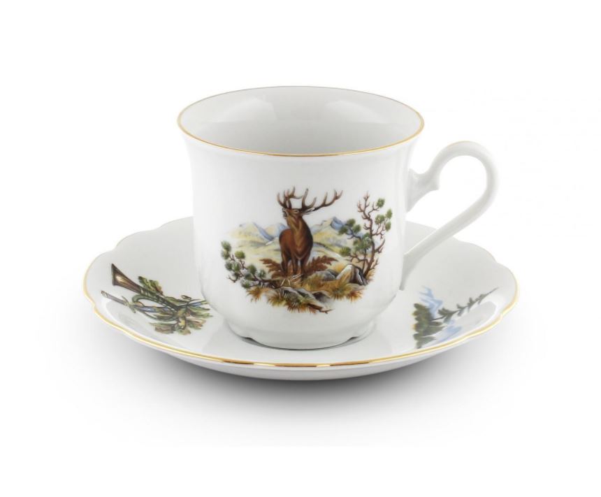 Leander Mary-Anne, čajový šálek s podšálkem, myslivec, zlatý proužek