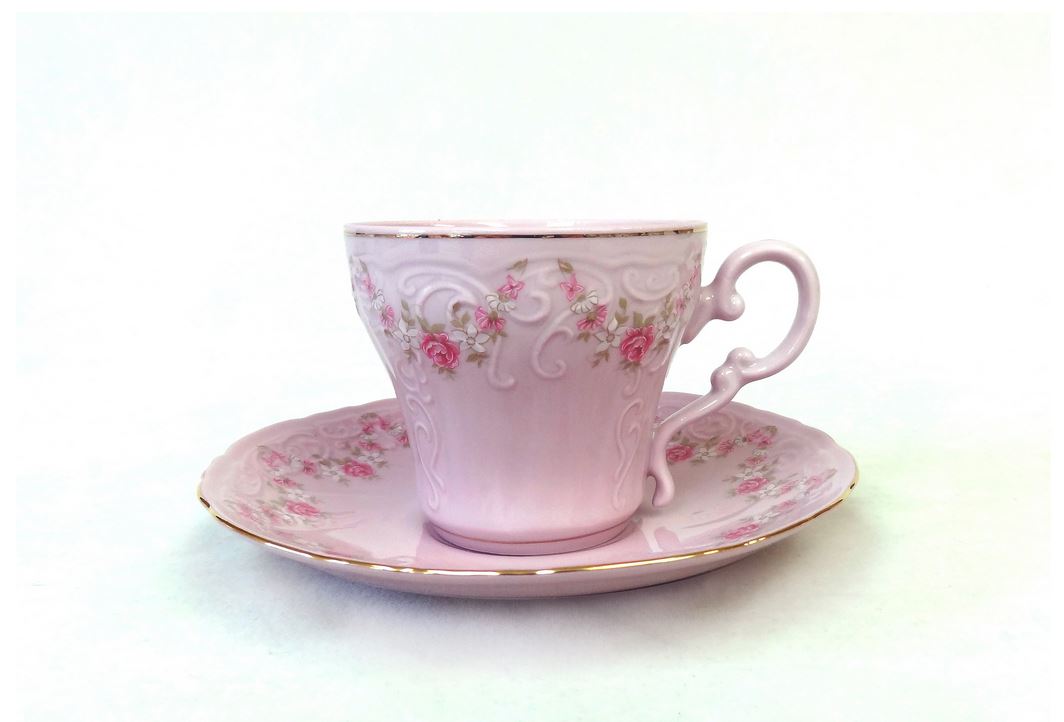 Růžový porcelán, šálek s podšálkem, Ela 0158