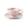 Čajový šálek s podšálkem, Sonáta, 0,20 l, růžový porcelán, květiny, Leander