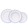 Talířová souprava Opal s hlubokými talíři 330 ml, bílá krajka, modrý lem, porcelán Thun, 18 d.