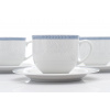 Šálky a podšálky čajové, bílá krajka, modrý lem, 270 ml, Thun, 6 ks