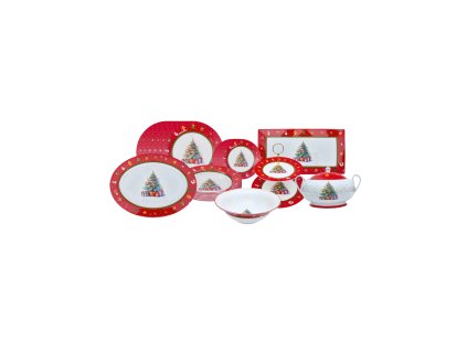 Piros karácsonyi tányérszett – 23 darabos készlet