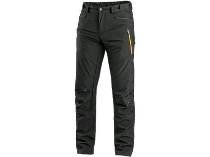 Kalhoty CXS AKRON, softshell, černé s HV žluto/oranžovými doplňky (Velikost 60)
