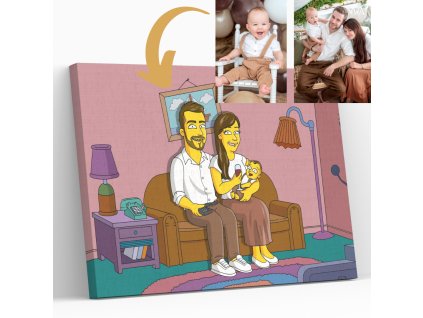 Styl Simpsonowie Kanapa - ręcznie malowana karykatura ze zdjęcia