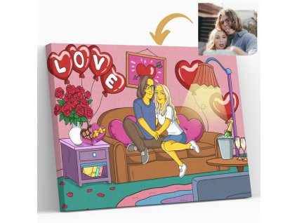Styl Simpsonowie Romantyczna Kanapa - ręcznie malowana karykatura ze zdjęcia