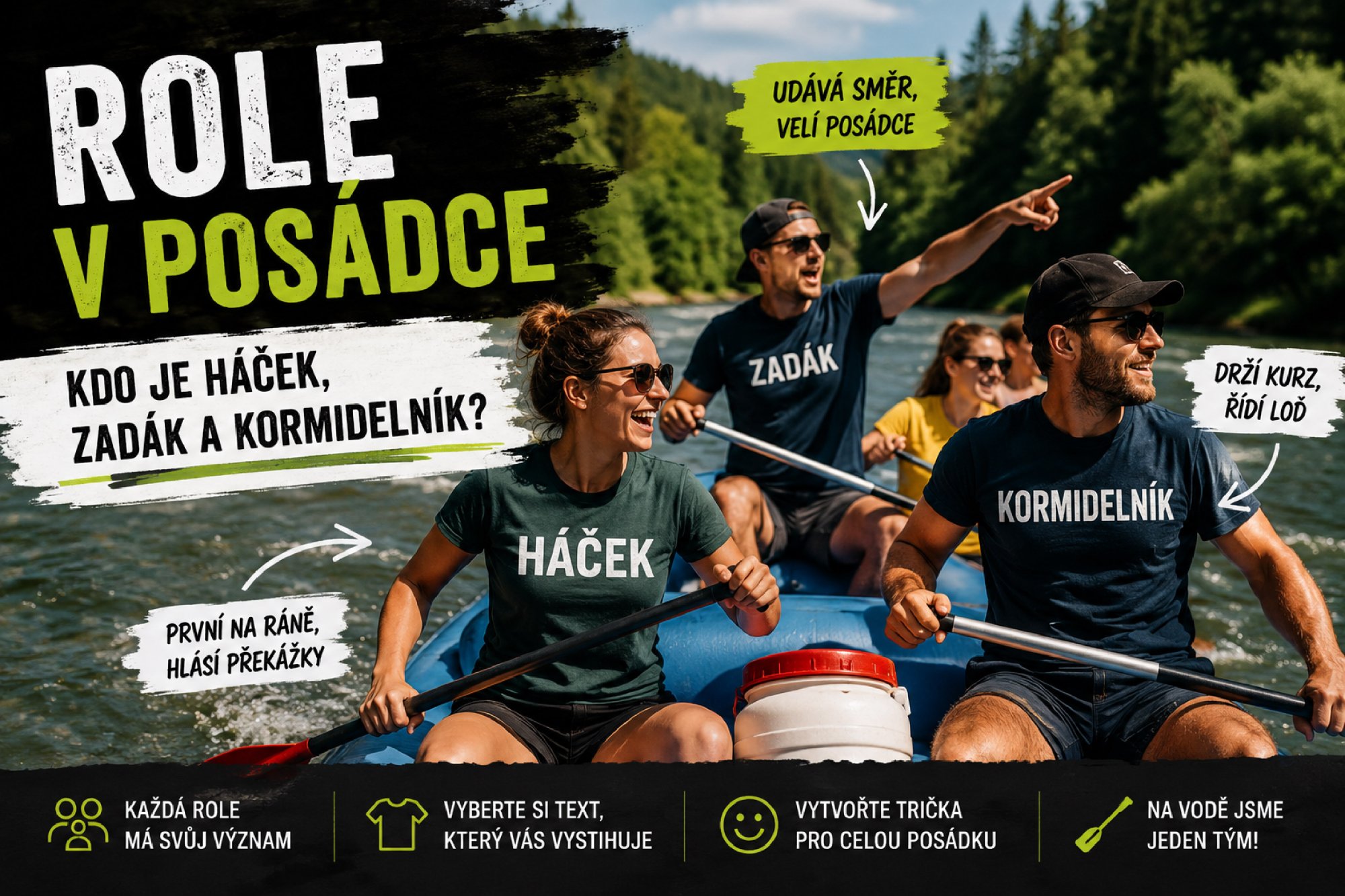 Role v posádce: kdo je háček, zadák a kormidelník?