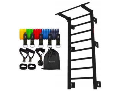 Žebřiny s hrazdou a posilovací gumy - Zider Profi černá