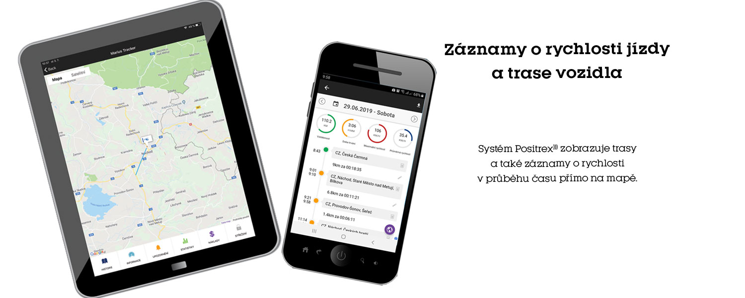 GPS sledování rychlosti a trasy vozidla