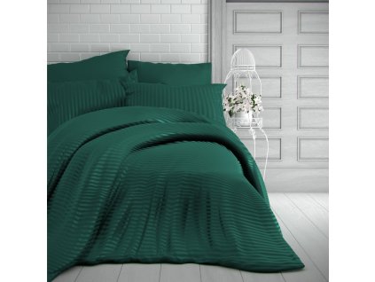 lozni satenove povleceni s prouzkem 140x200 70x90cm tmave zelene 14085 0