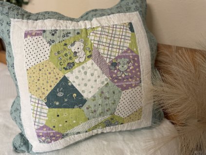 Povlak na polštář provence patchwork zeleno-modrý  45x45cm