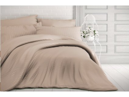 Povlečení bavlněný satén s proužkem béžové