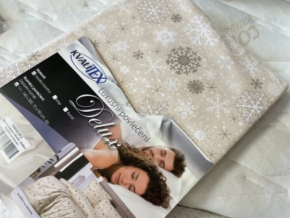 Povlečení bavlna Kvalitex vánoční vločky béžové 140x200cm +70x90cm  / poslední 1ks