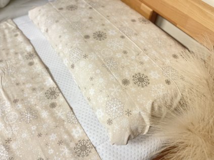 Povlečení bavlna Kvalitex vánoční vločky béžové 140x200cm +70x90cm  / poslední 1ks