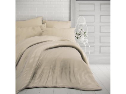 povlečení bavlněný saténs proužkem capučíno