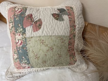 Povlak na polštář provence patchwork mašličky krémový 45x45cm