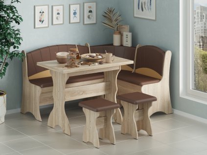 Rohová lavice KAPITAN (Barva antracit, Materiál koženka - bordó + káva)