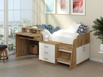 Patrová postel SPEYS, 70 x 190 cm, s psacím stolem a komodou (Barva antracit)