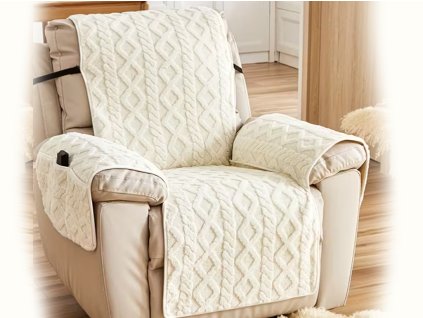 přehoz na křeslo pletený vzor krémový