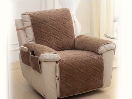 přehoz na křeslo plyšový s kapsou káva