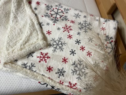 Deka mikroplyš s beránkem vánoční vločky bílá 150x200cm
