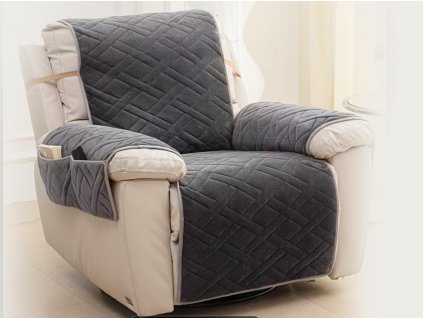 potah na křeslo plyšový tmavě šedý s kapsami