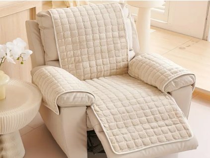 potah na křeslo plyšový krémový