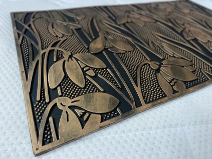 Rohožka gumová s bronzovou patinou sněženky 45x75 cm