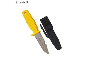 POTÁPĚČSKÝ NEREZOVÝ NŮŽ SHARK 9 ŽLUTÝ SOPRASSUB, ČEPEL DLOUHÁ 9CM