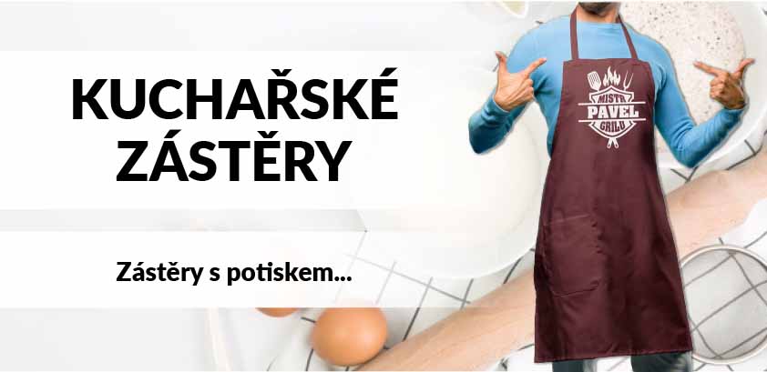 Kuchařské zástěry, zástěra s potiskem