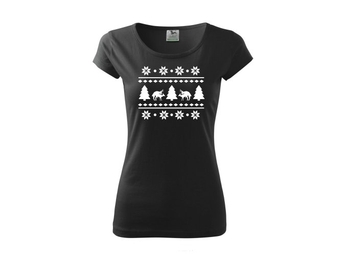 Vánoční dámské tričko s jelenem - černé
