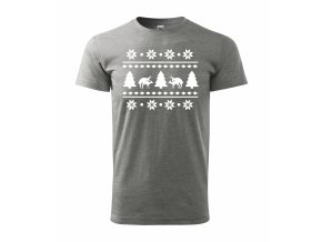 Vánoční tričko s jelenem - šedé