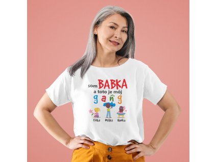 t shirt mockup featuring a senior woman posing at a studio 40321 r el2