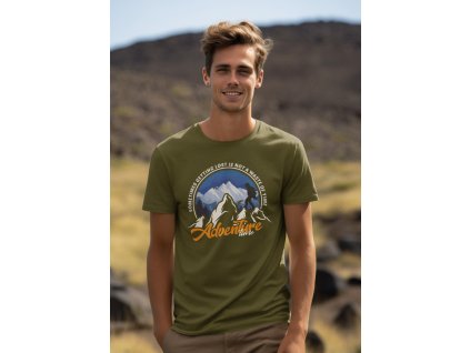 round neck tee mockup of a smiling man standing against some mountains for earth day m38194(4)