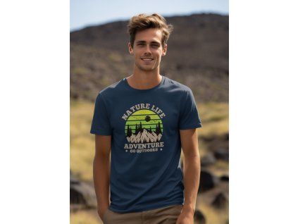 round neck tee mockup of a smiling man standing against some mountains for earth day m38194(1)