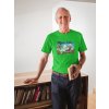 smiling man wearing a tshirt mockup holding a book in his house a20506(2)