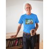 smiling man wearing a tshirt mockup holding a book in his house a20506(4)