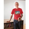 smiling man wearing a tshirt mockup holding a book in his house a20506(1)