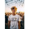 ai generated mockup of a happy man wearing a t shirt in a music festival m35827