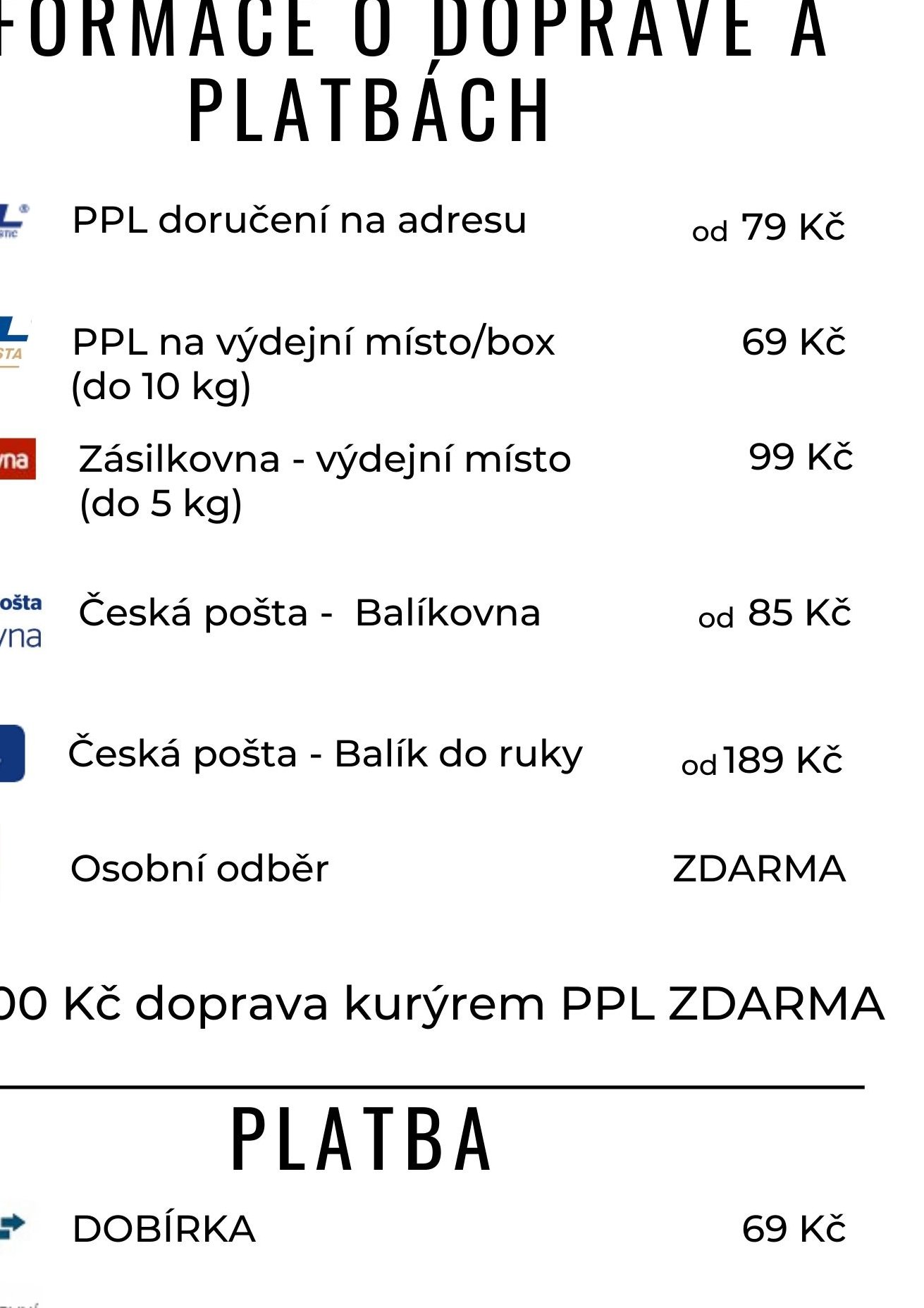 CENÍK DOPRAVY