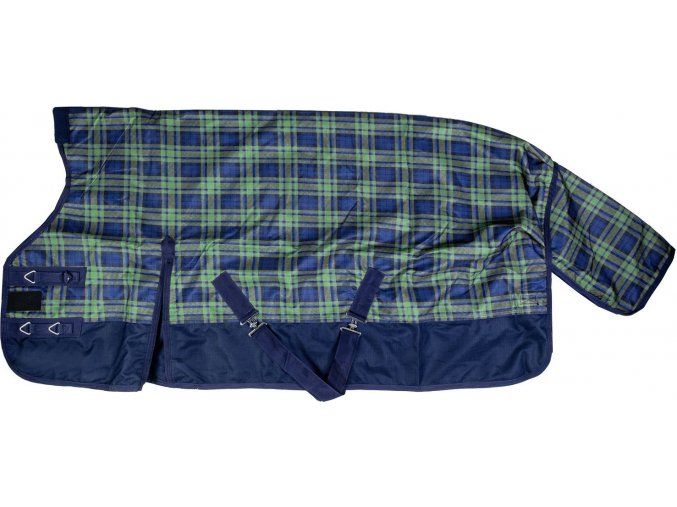 Nepromokavá deka se zvýšeným krkem HKM Cleveland Karo fleece (Barva modo-zelená, délka 115 cm)