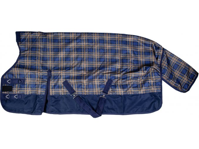 Nepromokavá deka se zvýšeným krkem HKM Charlotte Karo Light (Barva modro - hnědá, délka 115 cm)